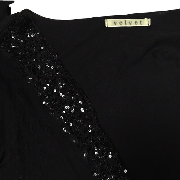 Velvet by Graham & Spencer Wrap Top Black Sequin V-Neck Long‎ Sleeve Women's M - Picture 8 of 9